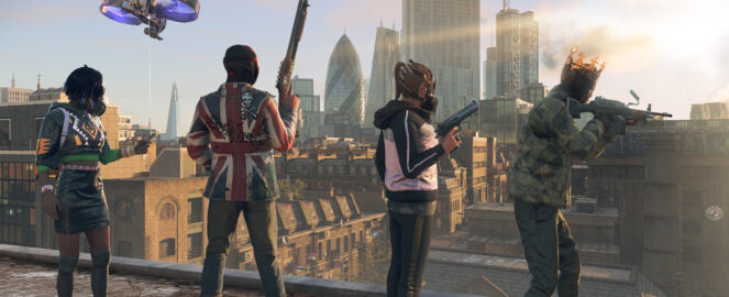 Four armed hackers on a building