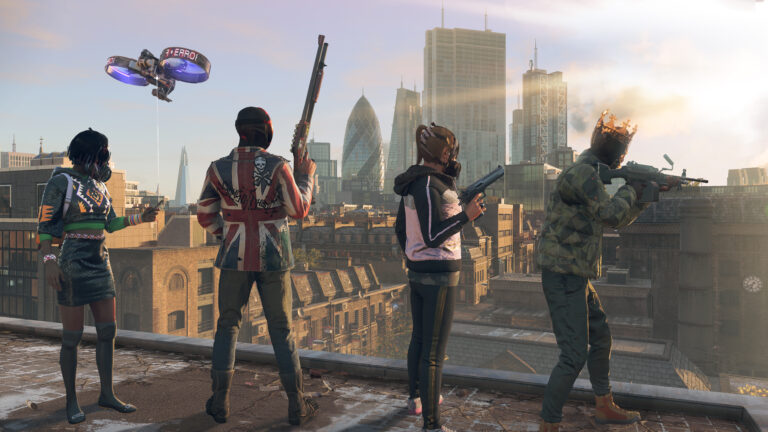 Four armed hackers on a building