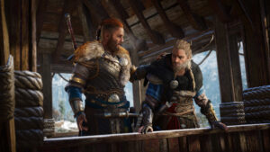 Eivor talking to an ally

