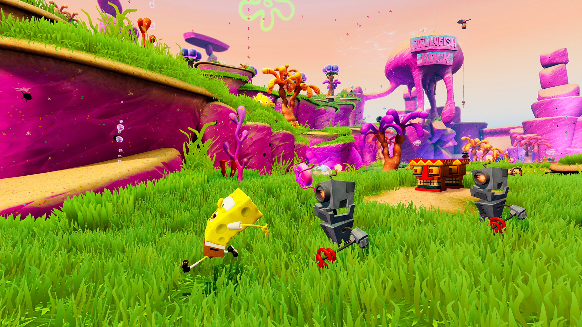 SpongeBob running from robots